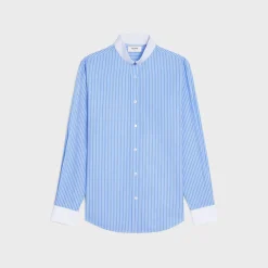 loose shirt with inverted collar in striped cotton