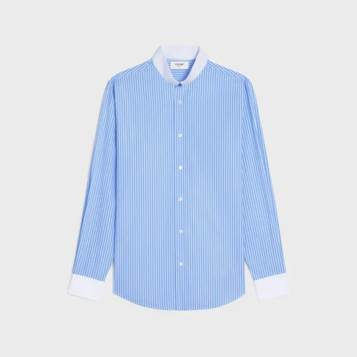loose shirt with inverted collar in striped cotton