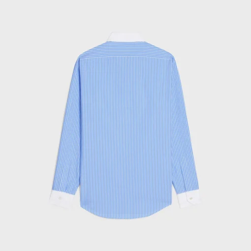 loose shirt with inverted collar in striped cotton