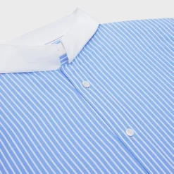 loose shirt with inverted collar in striped cotton