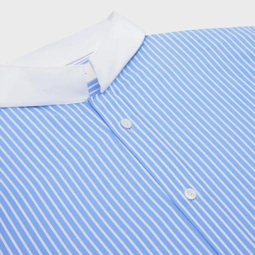 loose shirt with inverted collar in striped cotton