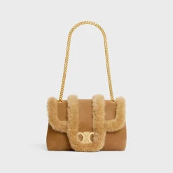 Medium Celine Victoire Bag in SUEDE CALFSKIN AND SHEARLING