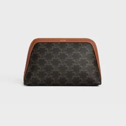 MEDIUM COSMETIC POUCH IN TRIOMPHE CANVAS AND CALFSKIN