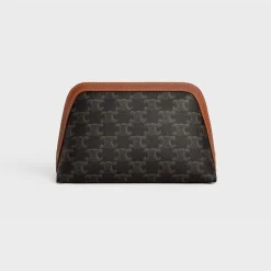 MEDIUM COSMETIC POUCH IN TRIOMPHE CANVAS AND CALFSKIN