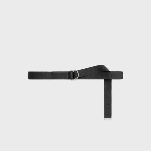MEDIUM DOUBLE RING BELT in Jacquard Textile and Calfskin