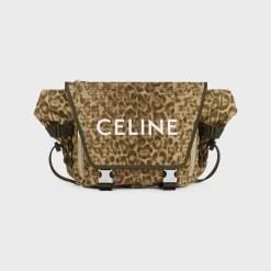 MEDIUM MESSENGER TREKKING in Textile with triomphe leopard print and Celine print