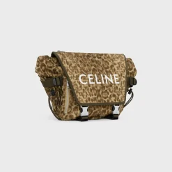 MEDIUM MESSENGER TREKKING in Textile with triomphe leopard print and Celine print