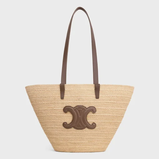 MEDIUM SUPPLE CELINE CLASSIC PANIER in Raffia and calfskin