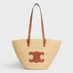 MEDIUM SUPPLE CELINE CLASSIC PANIER in Raffia and calfskin