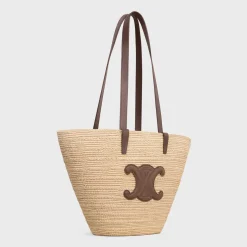 MEDIUM SUPPLE CELINE CLASSIC PANIER in Raffia and calfskin