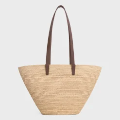 MEDIUM SUPPLE CELINE CLASSIC PANIER in Raffia and calfskin