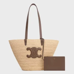 MEDIUM SUPPLE CELINE CLASSIC PANIER in Raffia and calfskin