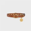 Medium Thin Dog Collar in Smooth Calfskin with Triomphe Studs