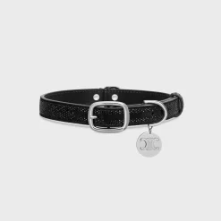 MEDIUM THIN DOG COLLAR IN SUEDE CALFSKIN WITH STRASS