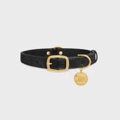 Medium thin dog collar in smooth calfskin with CELINE embossed