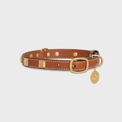 MEDIUM THIN DOG COLLAR IN SMOOTH CALFSKIN WITH PYRAMID STUDS