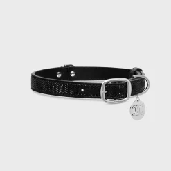 MEDIUM THIN DOG COLLAR IN SUEDE CALFSKIN WITH STRASS