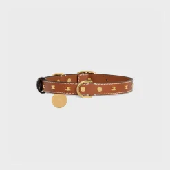 Medium Thin Dog Collar in Smooth Calfskin with Triomphe Studs