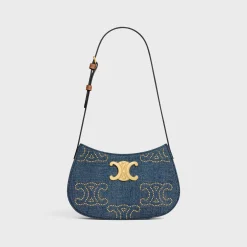 MEDIUM TILLY BAG in DENIM WITH TRIOMPHE STUDS AND CALFSKIN