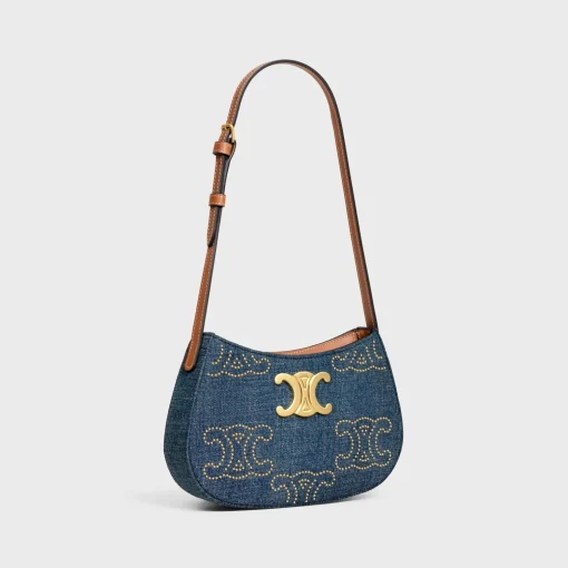 MEDIUM TILLY BAG in DENIM WITH TRIOMPHE STUDS AND CALFSKIN