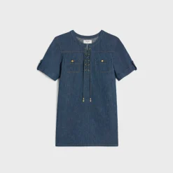 mini dress in dark ocean wash denim
