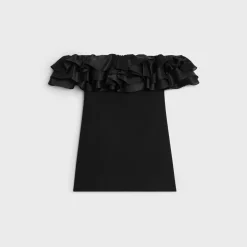 mini dress with ruffles in wool sablé