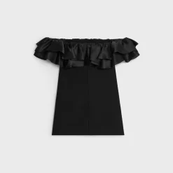 mini dress with ruffles in wool sablé