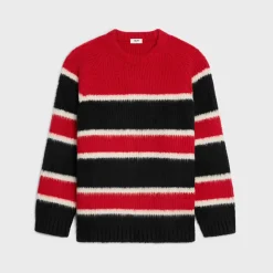 oversized crew neck sweater in brushed striped cotton