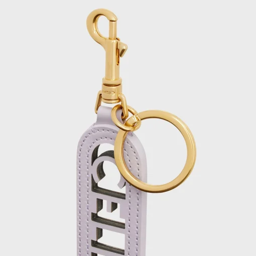 PERFORATED KEYRING CHARM CELINE in SMOOTH CALFSKIN with Gold FInishing