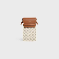 PHONE POUCH WITH FLAP in Triomphe Canvas and Lambskin