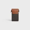 PHONE POUCH WITH FLAP in Triomphe Canvas and Lambskin