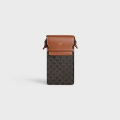 PHONE POUCH WITH FLAP in Triomphe Canvas and Lambskin