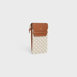 PHONE POUCH WITH FLAP in Triomphe Canvas and Lambskin