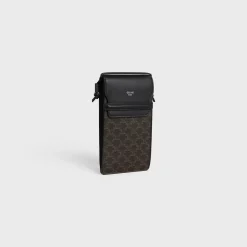 PHONE POUCH WITH FLAP in Triomphe Canvas and Lambskin