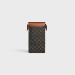 PHONE POUCH WITH FLAP in Triomphe Canvas and Lambskin