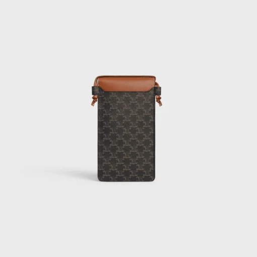 PHONE POUCH WITH FLAP in Triomphe Canvas and Lambskin