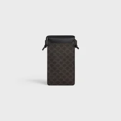 PHONE POUCH WITH FLAP in Triomphe Canvas and Lambskin