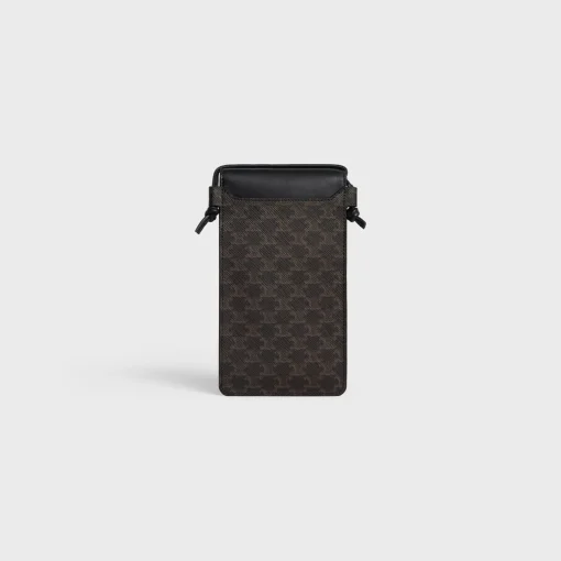 PHONE POUCH WITH FLAP in Triomphe Canvas and Lambskin