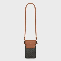 PHONE POUCH WITH FLAP in Triomphe Canvas and Lambskin