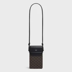 PHONE POUCH WITH FLAP in Triomphe Canvas and Lambskin