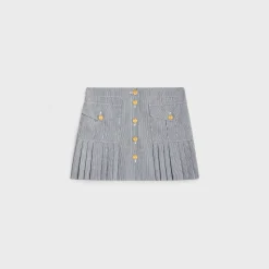 pleated mini skirt in striped cotton