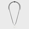 San Onofre Baroque Pearl Necklace in Cultured Pearl, Cotton and Brass with Rhodium Finish