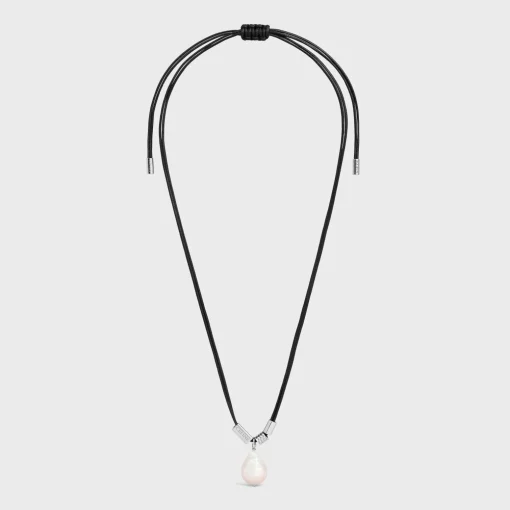 San Onofre Baroque Pearl Necklace in Cultured Pearl, Cotton and Brass with Rhodium Finish