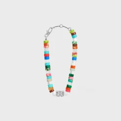 San Onofre Chunky Triomphe Bracelet in Natural Stones and Brass with Rhodium Finish