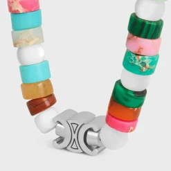 San Onofre Chunky Triomphe Bracelet in Natural Stones and Brass with Rhodium Finish
