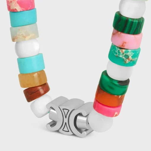 San Onofre Chunky Triomphe Bracelet in Natural Stones and Brass with Rhodium Finish