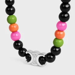 San Onofre Triomphe Bracelet in Onyx, Glass Pearls and Brass with Rhodium Finish