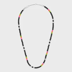 San Onofre Triomphe Necklace in Onyx, Glass Pearls and Brass with Rhodium Finish