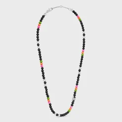 San Onofre Triomphe Necklace in Onyx, Glass Pearls and Brass with Rhodium Finish