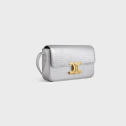 SHOULDER BAG CLAUDE in LAMINATED CALFSKIN WITH TRIOMPHE ALL-OVER